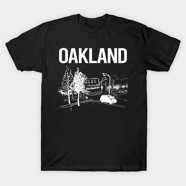 Cityscape Sketch Oakland T-Shirt by flaskoverhand